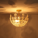 LightfixturesUAE-3-Light French Gold Floral Semi Flush Mount Light with Glass Flowers-Ceiling Lights-Gold-
