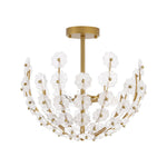 LightfixturesUAE-3-Light French Gold Floral Semi Flush Mount Light with Glass Flowers-Ceiling Lights-Gold-