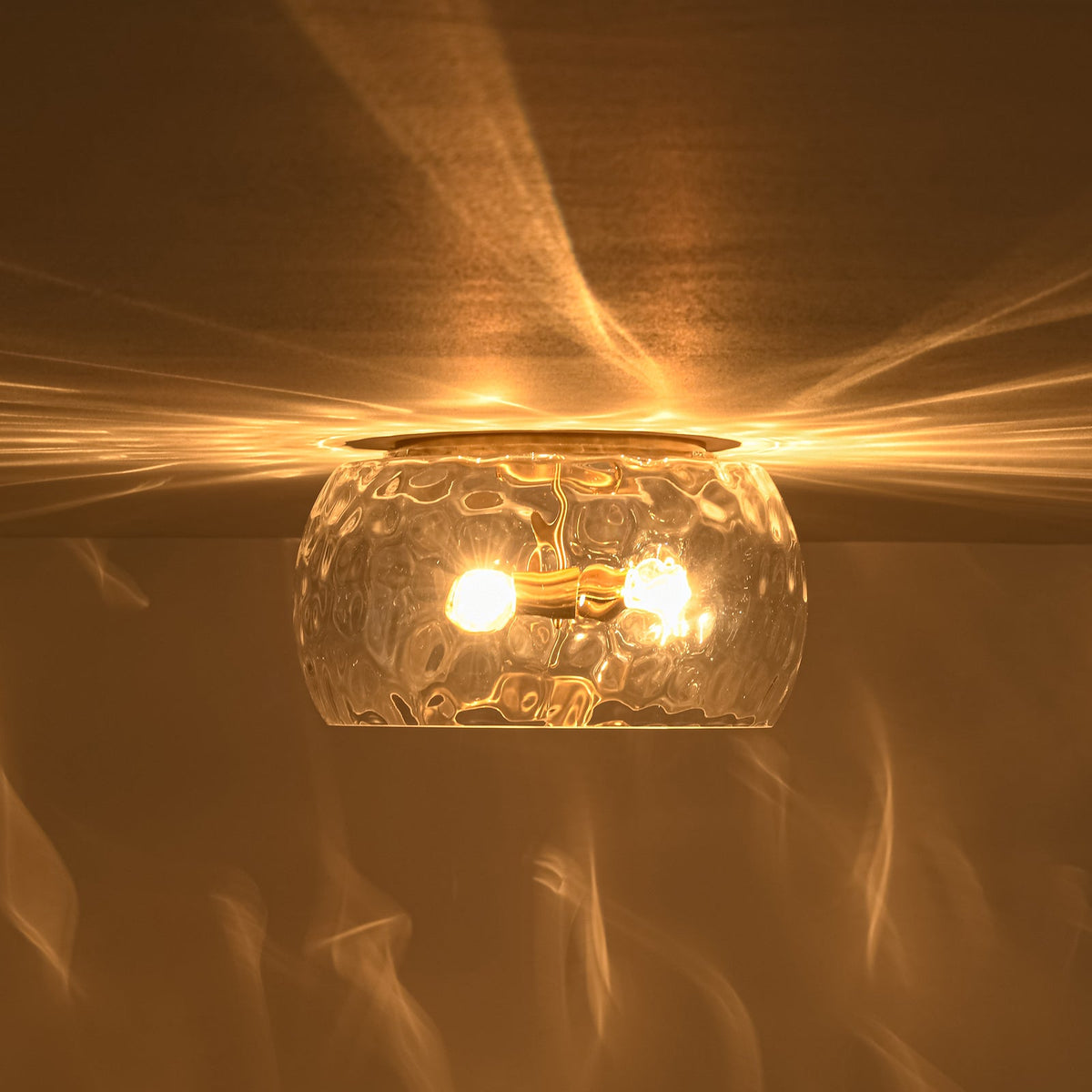 LightfixturesUAE-3-Light Hammered Glass Flush Mount Ceiling Light with Bowl Shade in Antique Brass and Matte Black-Ceiling Lights-Black-