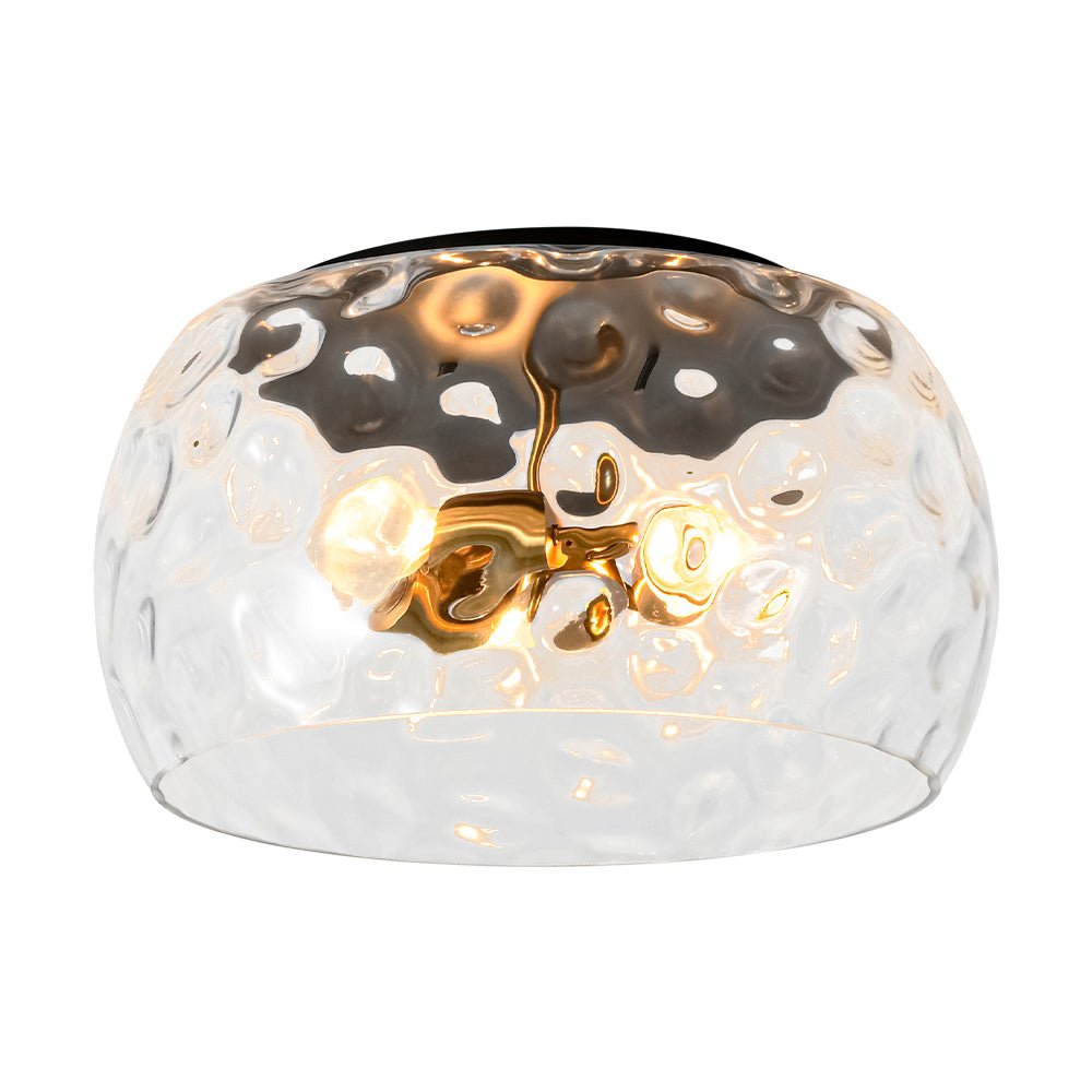 LightfixturesUAE-3-Light Hammered Glass Flush Mount Ceiling Light with Bowl Shade in Antique Brass and Matte Black-Ceiling Lights-Black-