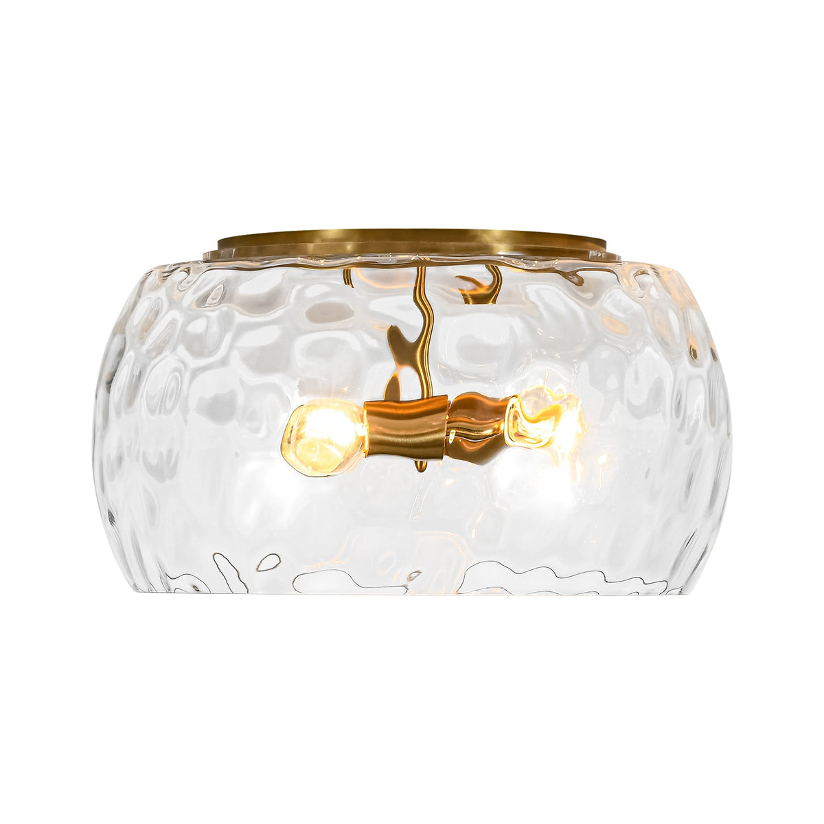 LightfixturesUAE-3-Light Hammered Glass Flush Mount Ceiling Light with Bowl Shade in Antique Brass and Matte Black-Ceiling Lights-Black-