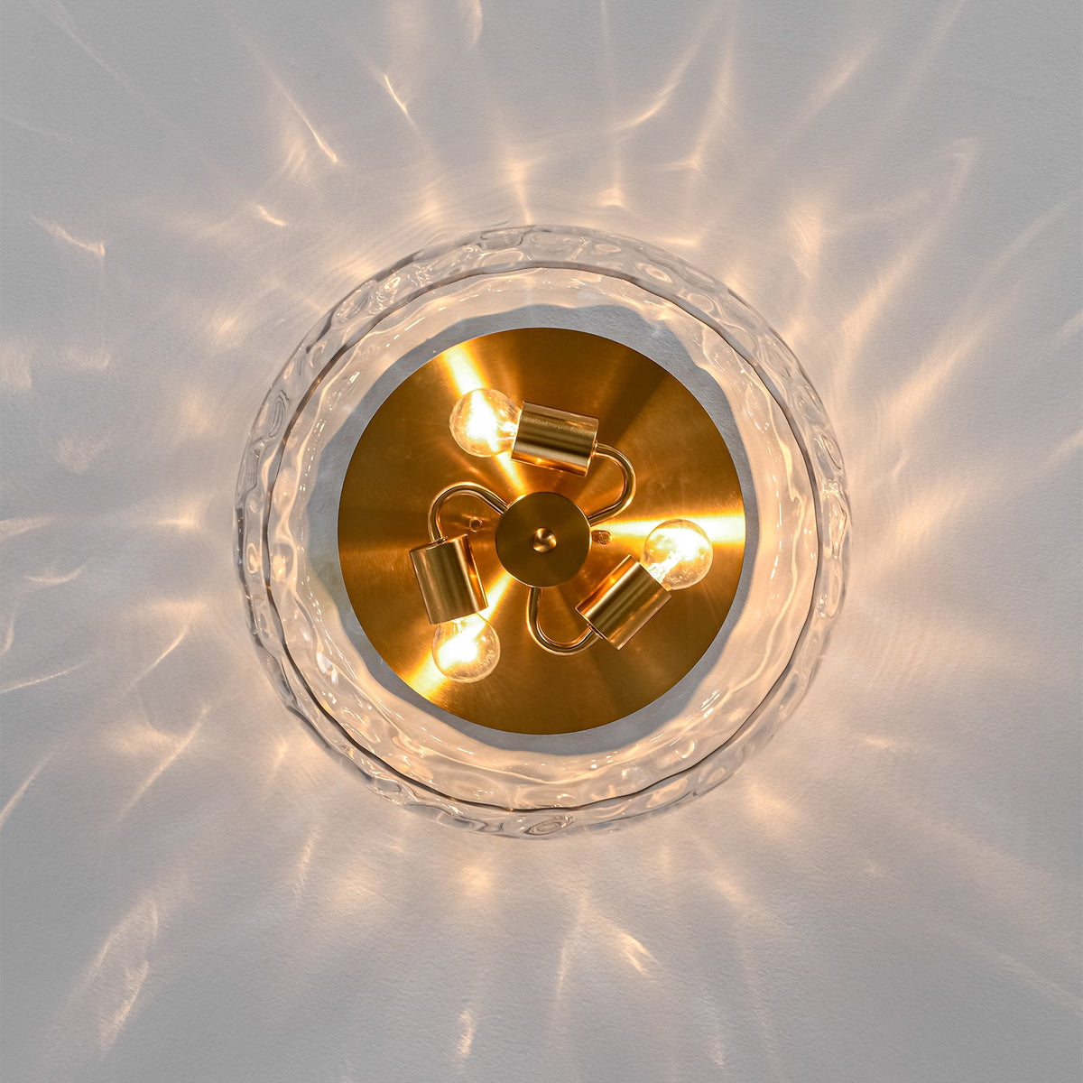 LightfixturesUAE-3-Light Hammered Glass Flush Mount Ceiling Light with Bowl Shade in Antique Brass and Matte Black-Ceiling Lights-Black-