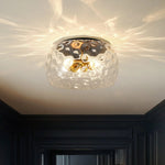 LightfixturesUAE-3-Light Hammered Glass Flush Mount Ceiling Light with Bowl Shade in Antique Brass and Matte Black-Ceiling Lights-Black-