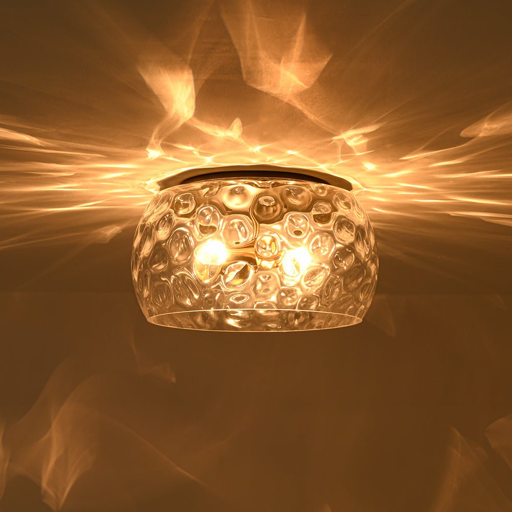 LightfixturesUAE-3-Light Hammered Glass Flush Mount Ceiling Light with Bowl Shade in Antique Brass and Matte Black-Ceiling Lights-Black-