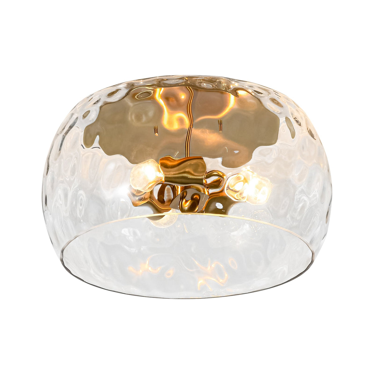 LightfixturesUAE-3-Light Hammered Glass Flush Mount Ceiling Light with Bowl Shade in Antique Brass and Matte Black-Ceiling Lights-Black-