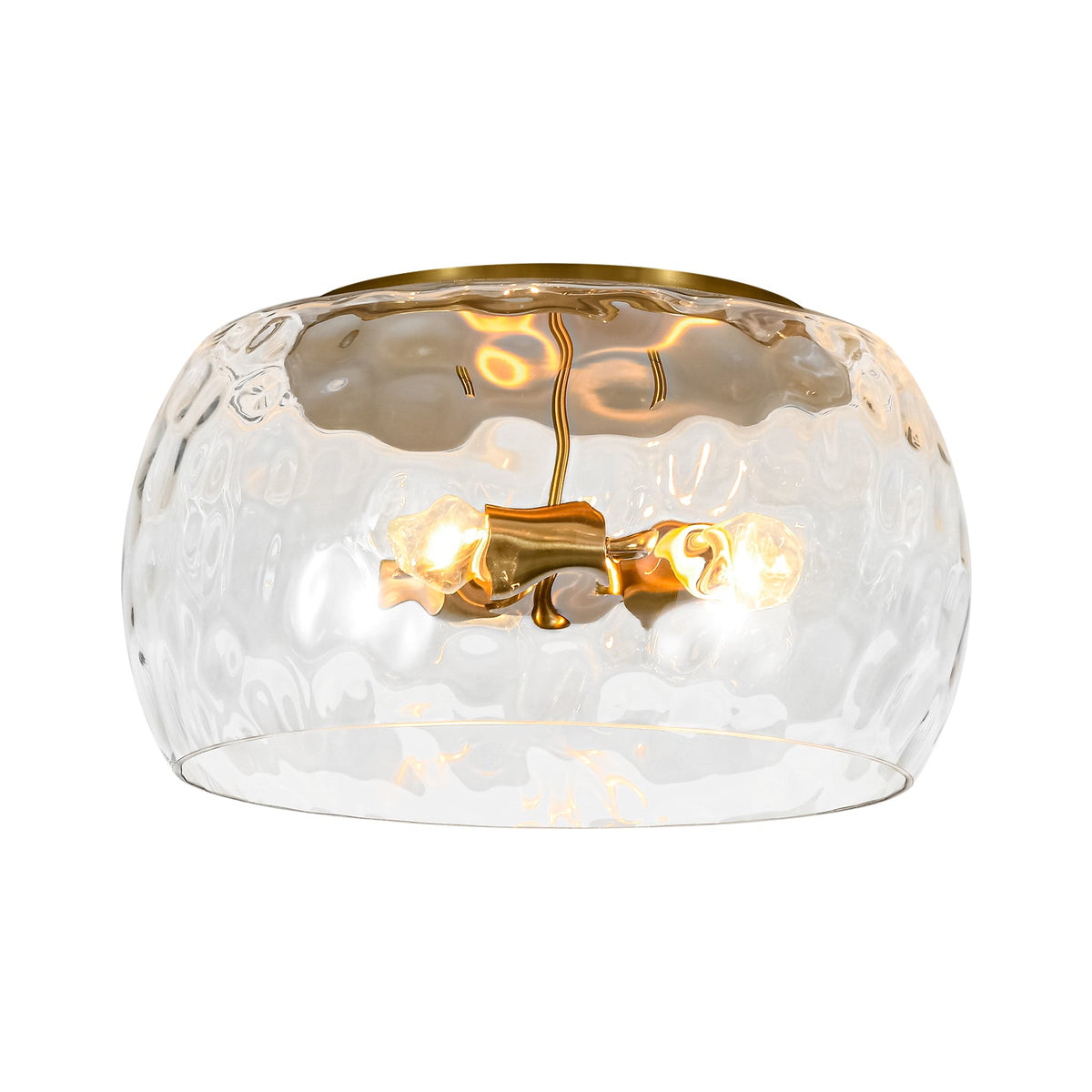 LightfixturesUAE-3-Light Hammered Glass Flush Mount Ceiling Light with Bowl Shade in Antique Brass and Matte Black-Ceiling Lights-Black-