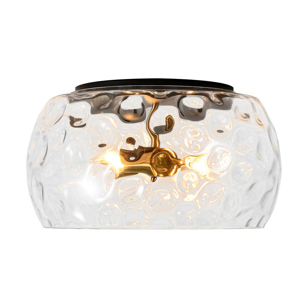 LightfixturesUAE-3-Light Hammered Glass Flush Mount Ceiling Light with Bowl Shade in Antique Brass and Matte Black-Ceiling Lights-Black-