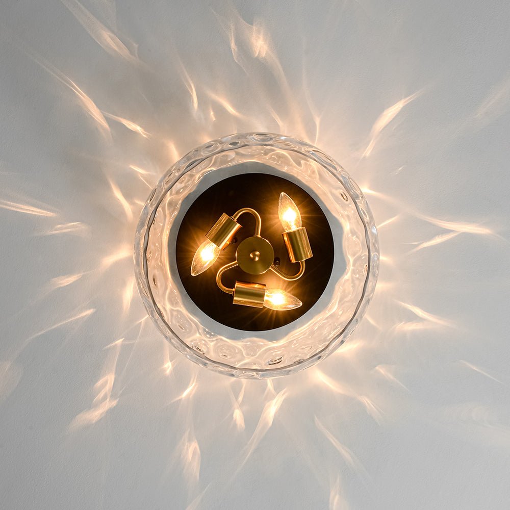 LightfixturesUAE-3-Light Hammered Glass Flush Mount Ceiling Light with Bowl Shade in Antique Brass and Matte Black-Ceiling Lights-Black-