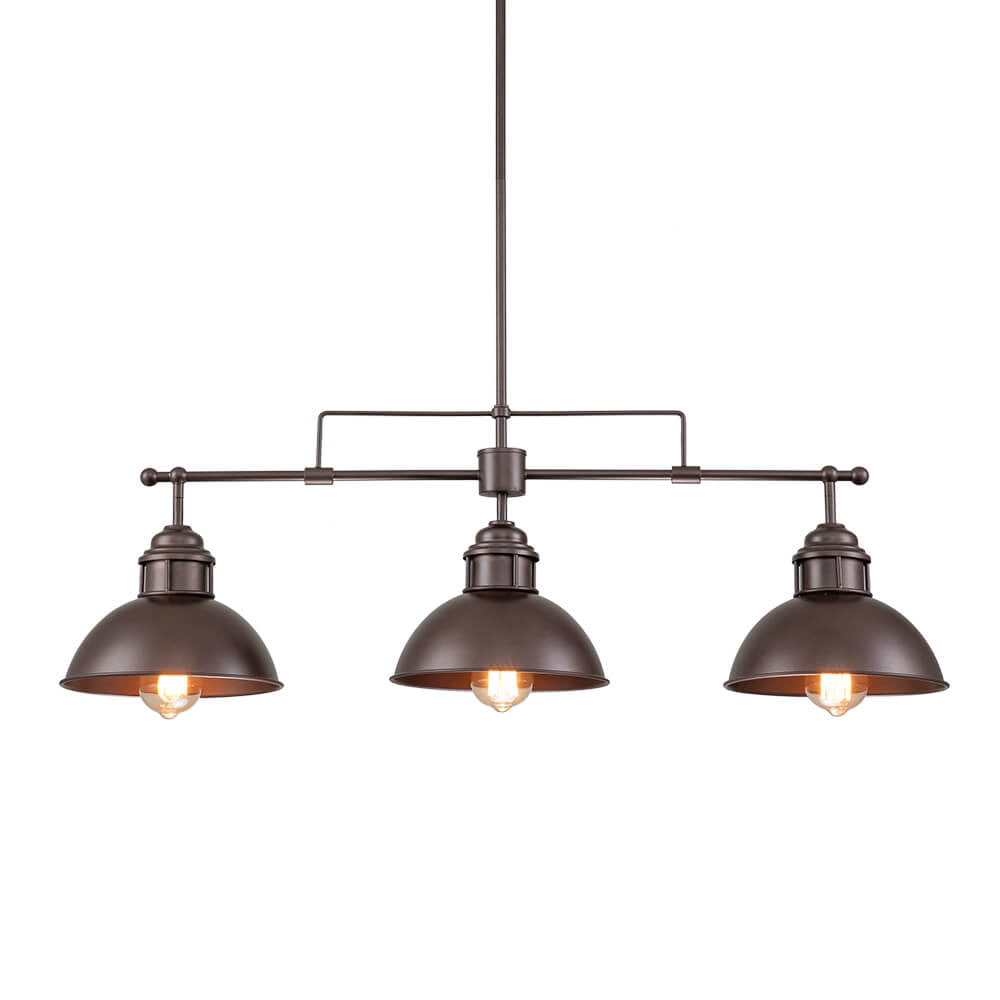 LightfixturesUAE-3-Light Industrial Linear Dome Kitchen Island Chandelier-Chandeliers-Oil-Rubbed Bronze-