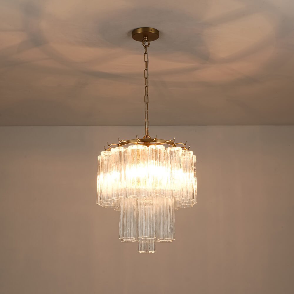 LightfixturesUAE-3-Light Mid-century Modern 3-Tier Clear Tube Glass Chandelier-Chandeliers-Clear-