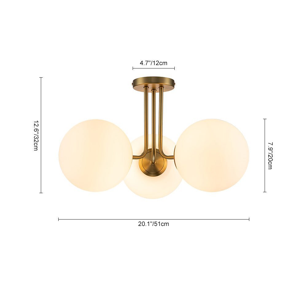 LightfixturesUAE-3-Light Mid-Century Modern Opal Glass Sputnik Semi Flush Mount-Ceiling Lights - 