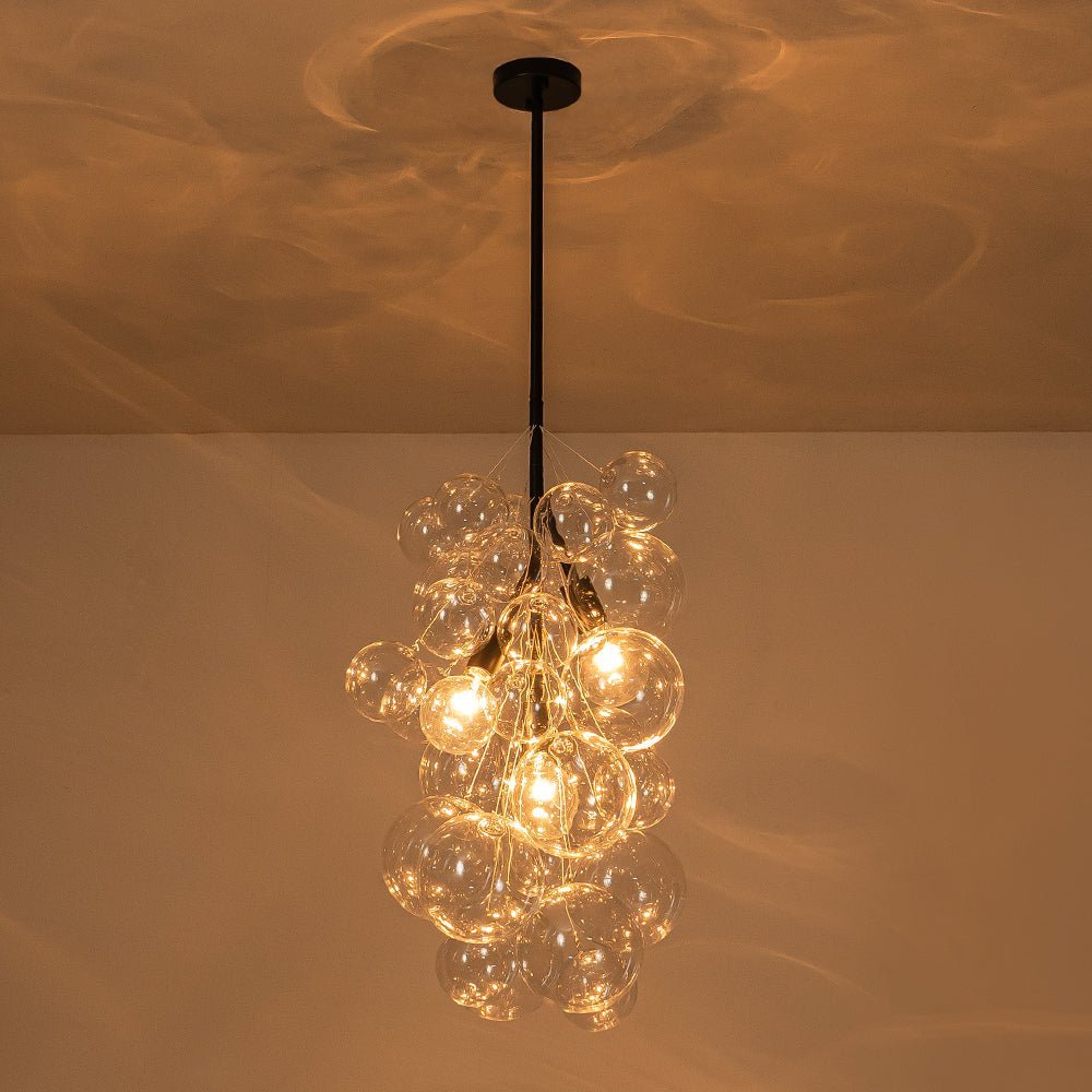 LightfixturesUAE-3-Light Modern Adjustable Waterfall Clear Glass Cluster Bubble Chandelier-Chandeliers-3-Light-Black