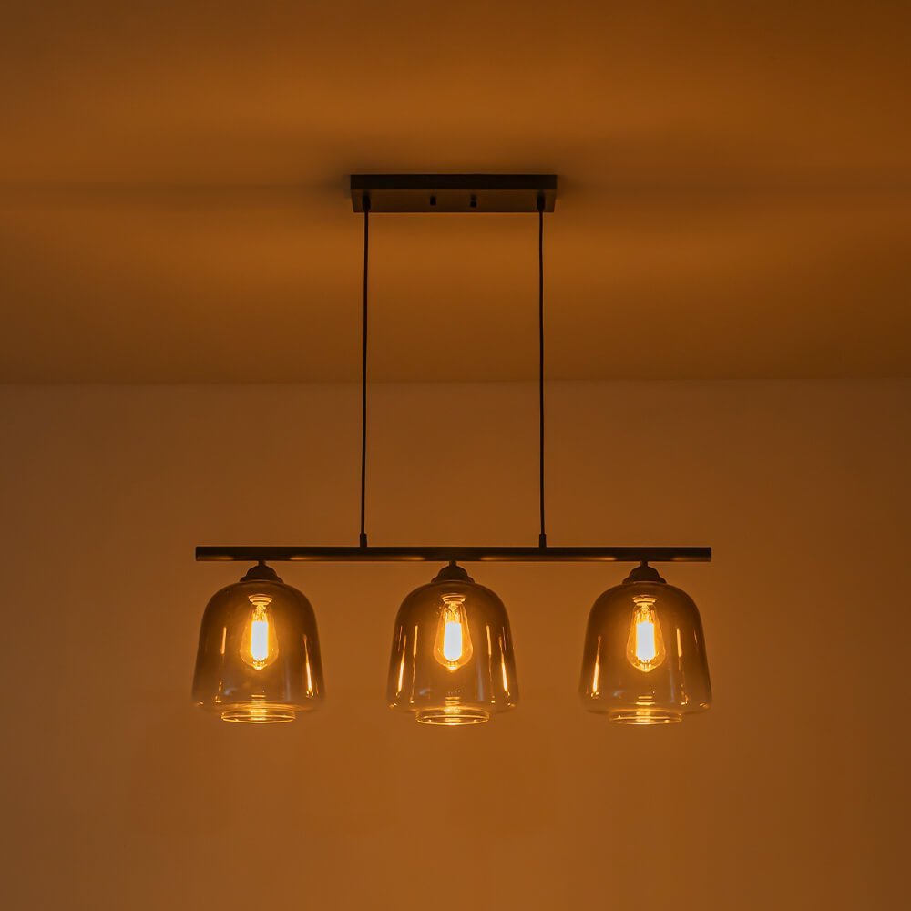 LightfixturesUAE-3-Light Modern Bell Gradient Grey Glass Linear Island Chandelier-Chandeliers-Matte Black-