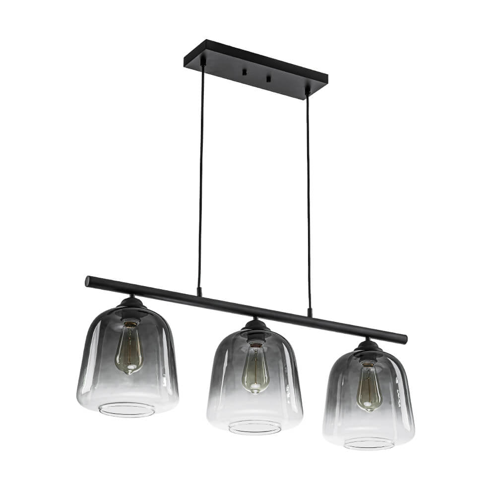LightfixturesUAE-3-Light Modern Bell Gradient Grey Glass Linear Island Chandelier-Chandeliers-Matte Black-