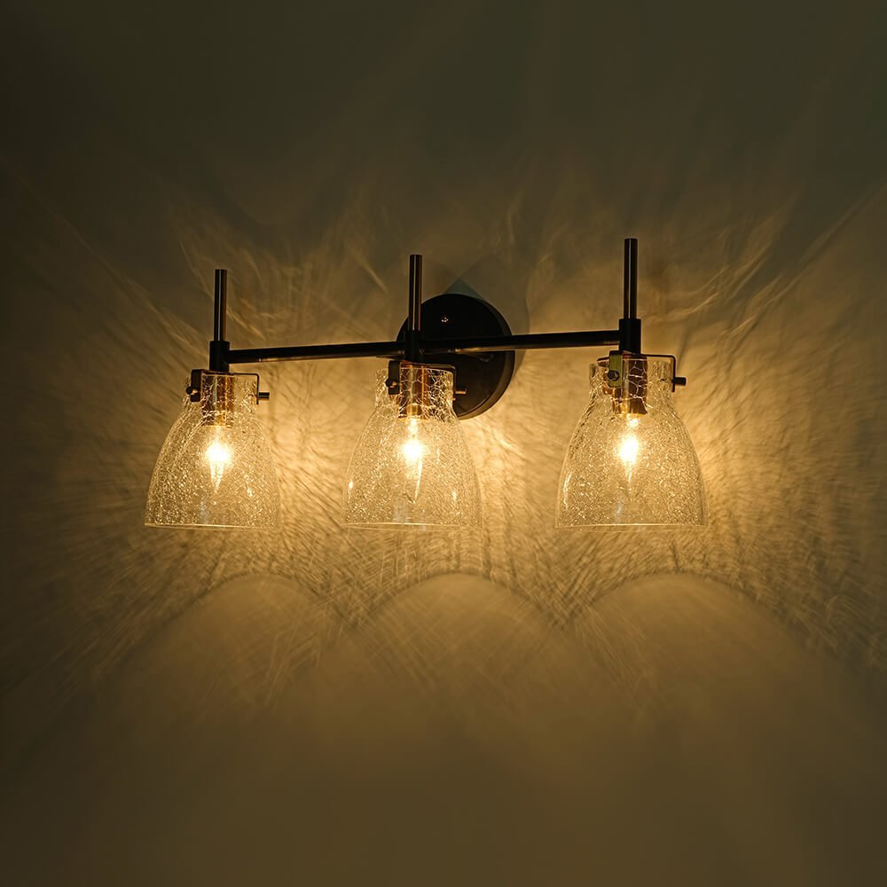 LightfixturesUAE-3-Light Modern Clear Crackle Glass Bathroom Vanity Wall Sconce-Wall Lights-Clear Glass-