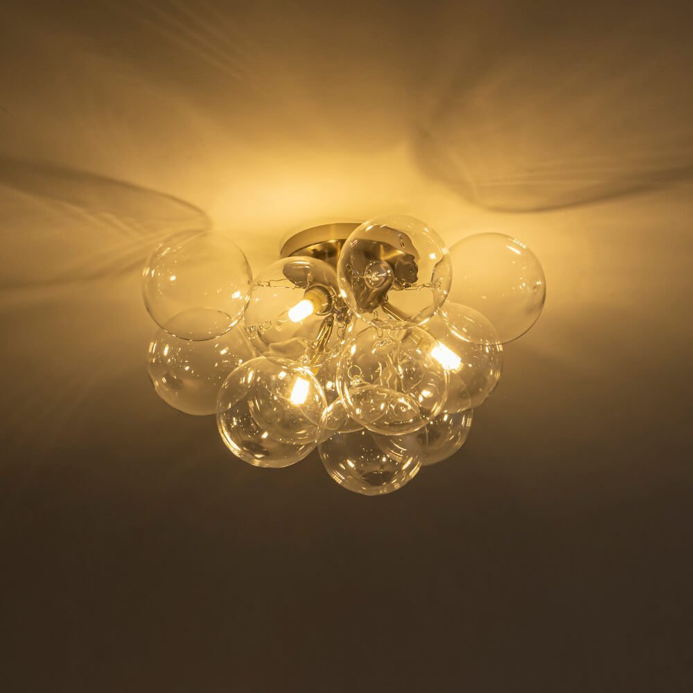 LightfixturesUAE-3-Light Modern Clear Glass Bubble Cluster Semi Flush Mount Ceiling Light-Ceiling Lights-Nickel-12 Globes