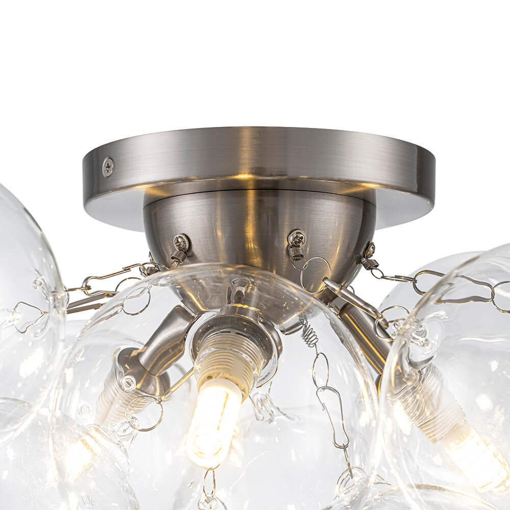LightfixturesUAE-3-Light Modern Clear Glass Bubble Cluster Semi Flush Mount Ceiling Light-Ceiling Lights-Nickel-12 Globes