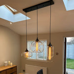 LightfixturesUAE-3-Light Modern Clear Glass Linear Cluster Kitchen Island Chandelier-Chandeliers - 
