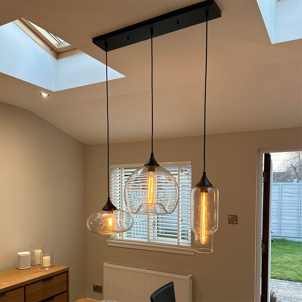 LightfixturesUAE-3-Light Modern Clear Glass Linear Cluster Kitchen Island Chandelier-Chandeliers - 
