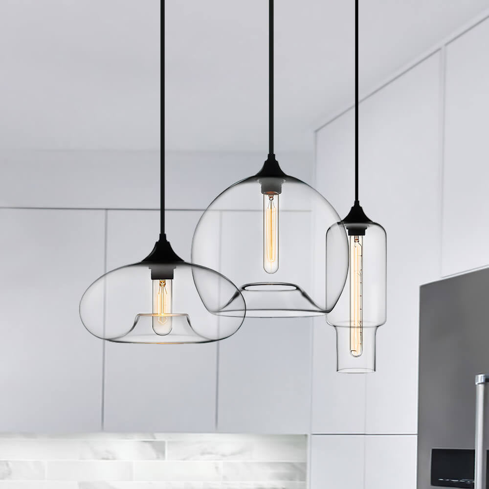 LightfixturesUAE-3-Light Modern Clear Glass Linear Cluster Kitchen Island Chandelier-Chandeliers - 