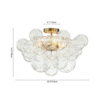 LightfixturesUAE-3-Light Modern Cluster Ribbed Clear Glass Bubble Sputnik Semi Flush Mount-Ceiling Lights-Brass-