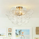 LightfixturesUAE-3-Light Modern Cluster Ribbed Clear Glass Bubble Sputnik Semi Flush Mount-Ceiling Lights-Brass-