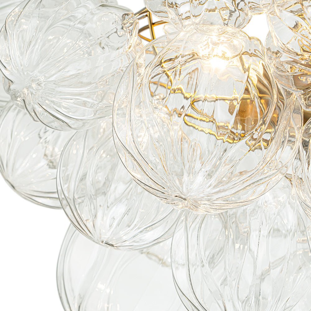 LightfixturesUAE-3-Light Modern Cluster Ribbed Clear Glass Bubble Sputnik Semi Flush Mount-Ceiling Lights-Brass-
