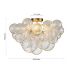 LightfixturesUAE-3-Light Modern Cluster Ribbed Glass Bubble Sputnik Semi Flush Mount-Chandeliers-Nickel-