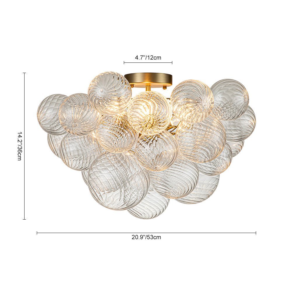 LightfixturesUAE-3-Light Modern Cluster Ribbed Glass Bubble Sputnik Semi Flush Mount-Chandeliers-Nickel-
