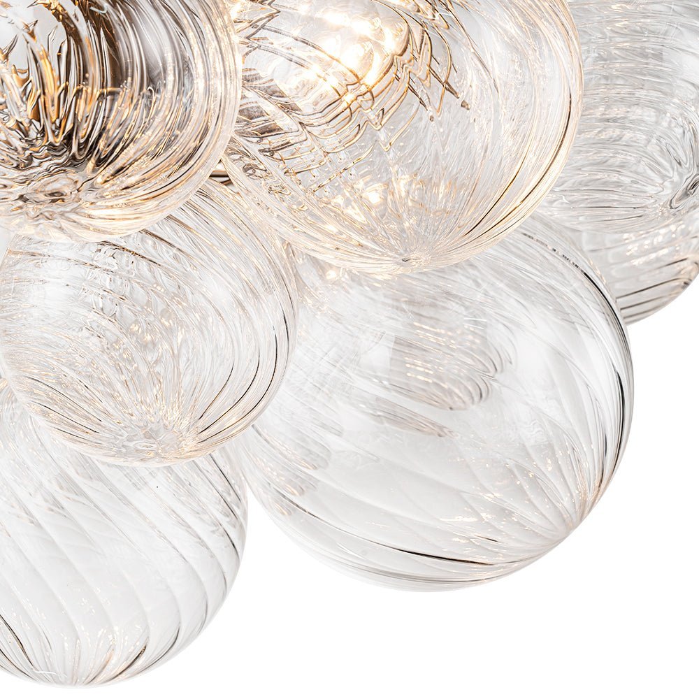 LightfixturesUAE-3-Light Modern Cluster Ribbed Glass Bubble Sputnik Semi Flush Mount-Chandeliers-Nickel-