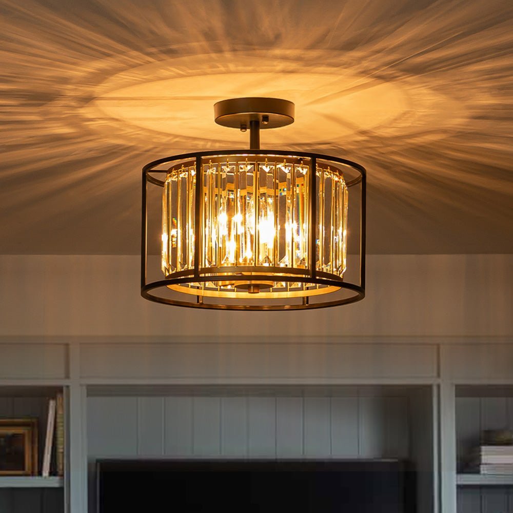 LightfixturesUAE-3-Light Modern Crystal Semi Flush Mount Ceiling Light-Ceiling Lights-3-Light-