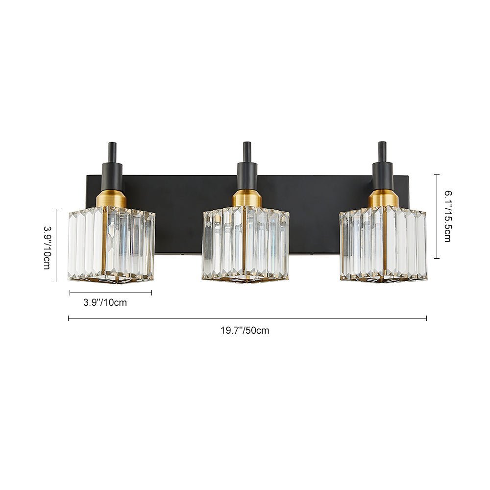 LightfixturesUAE-3-Light Modern Crystal Square Wall Sconce-Wall Lights-Black+Brass-