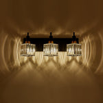 LightfixturesUAE-3-Light Modern Crystal Square Wall Sconce-Wall Lights-Black+Brass-