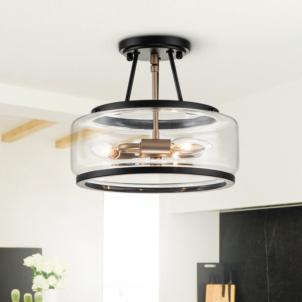 LightfixturesUAE-3-Light Modern Farmhouse Semi Flush Mount in Open Clear Glass-Ceiling Lights - 