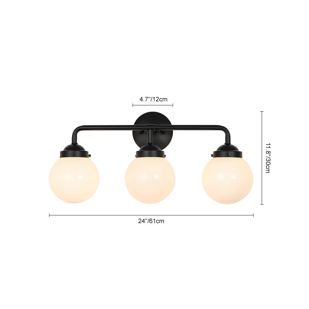 LightfixturesUAE-3-Light Modern Glass Globe Matte Black Vanity Light-Wall Lights-Clear Glass-