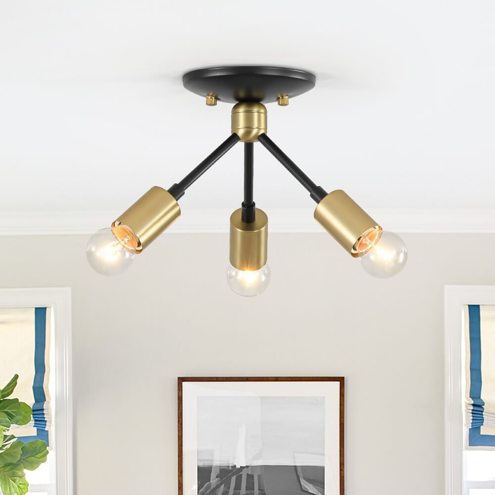 LightfixturesUAE-3-Light Modern Minimalist Sputnik Semi Flush Mount Ceiling Light-Ceiling Lights-Black+Gold-