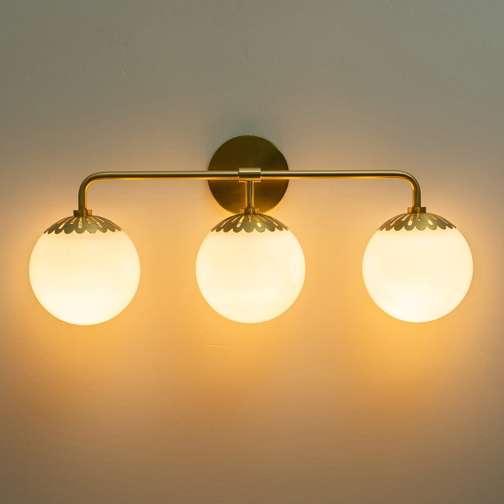 LightfixturesUAE-3-Light Modern Opal Glass Globe Wall Sconce-Wall Lights-Brass-