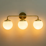 LightfixturesUAE-3-Light Modern Opal Glass Globe Wall Sconce-Wall Lights-Brass-