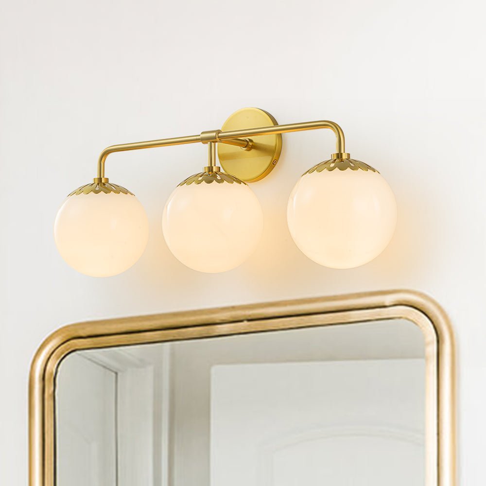 LightfixturesUAE-3-Light Modern Opal Glass Globe Wall Sconce-Wall Lights-Brass-