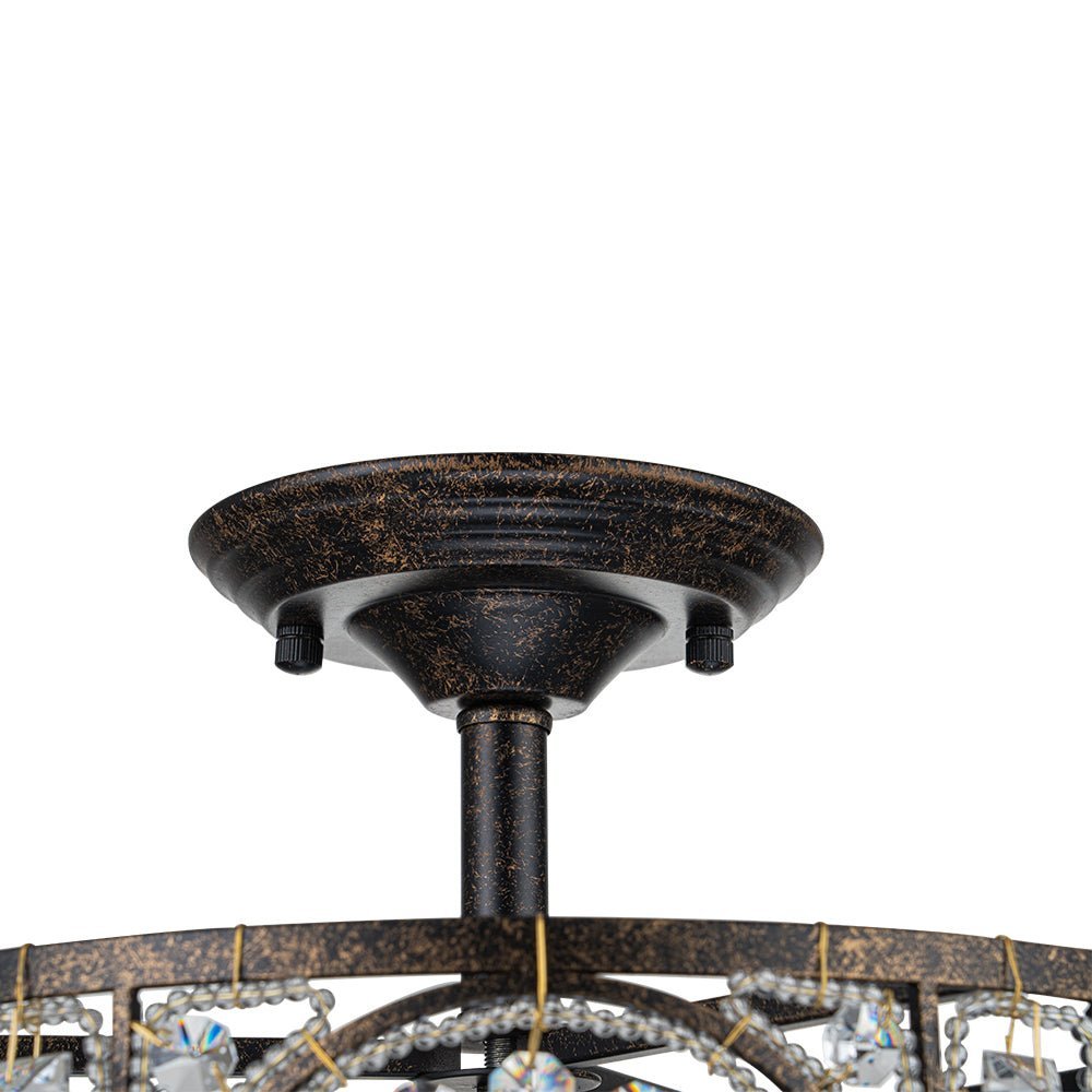 LightfixturesUAE-3-Light Modern Retro Bronze Round Cage Semi Flush Mount-Ceiling Lights - 