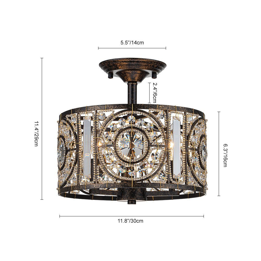LightfixturesUAE-3-Light Modern Retro Bronze Round Cage Semi Flush Mount-Ceiling Lights - 