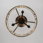 LightfixturesUAE-3-Light Modern Retro Bronze Round Cage Semi Flush Mount-Ceiling Lights - 