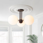 LightfixturesUAE-3-Light Oil-Rubbed Bronze Opal Glass Sputnik Semi Flush Mount-Ceiling Lights - 
