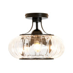 LightfixturesUAE-3-Light Pumpkin Ribbed Clear Glass Semi Flush Mount Ceiling Light-Ceiling Lights-Black-