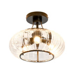 LightfixturesUAE-3-Light Pumpkin Ribbed Clear Glass Semi Flush Mount Ceiling Light-Ceiling Lights-Black-