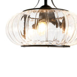 LightfixturesUAE-3-Light Pumpkin Ribbed Clear Glass Semi Flush Mount Ceiling Light-Ceiling Lights-Black-