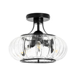 LightfixturesUAE-3-Light Pumpkin Ribbed Clear Glass Semi Flush Mount Ceiling Light-Ceiling Lights-Black-