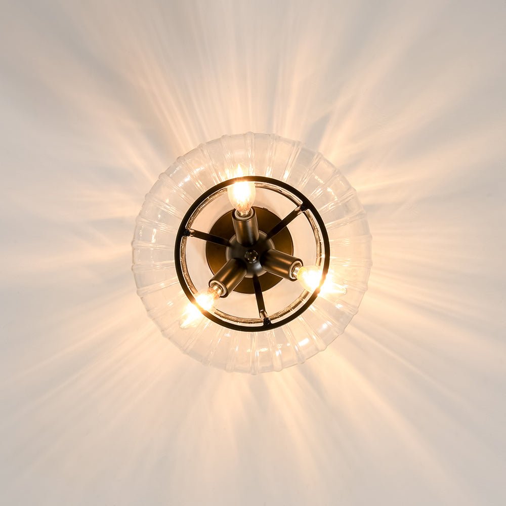 LightfixturesUAE-3-Light Pumpkin Ribbed Clear Glass Semi Flush Mount Ceiling Light-Ceiling Lights-Black-