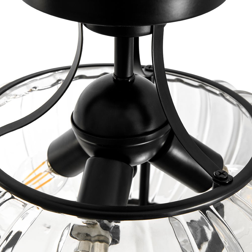 LightfixturesUAE-3-Light Pumpkin Ribbed Clear Glass Semi Flush Mount Ceiling Light-Ceiling Lights-Black-