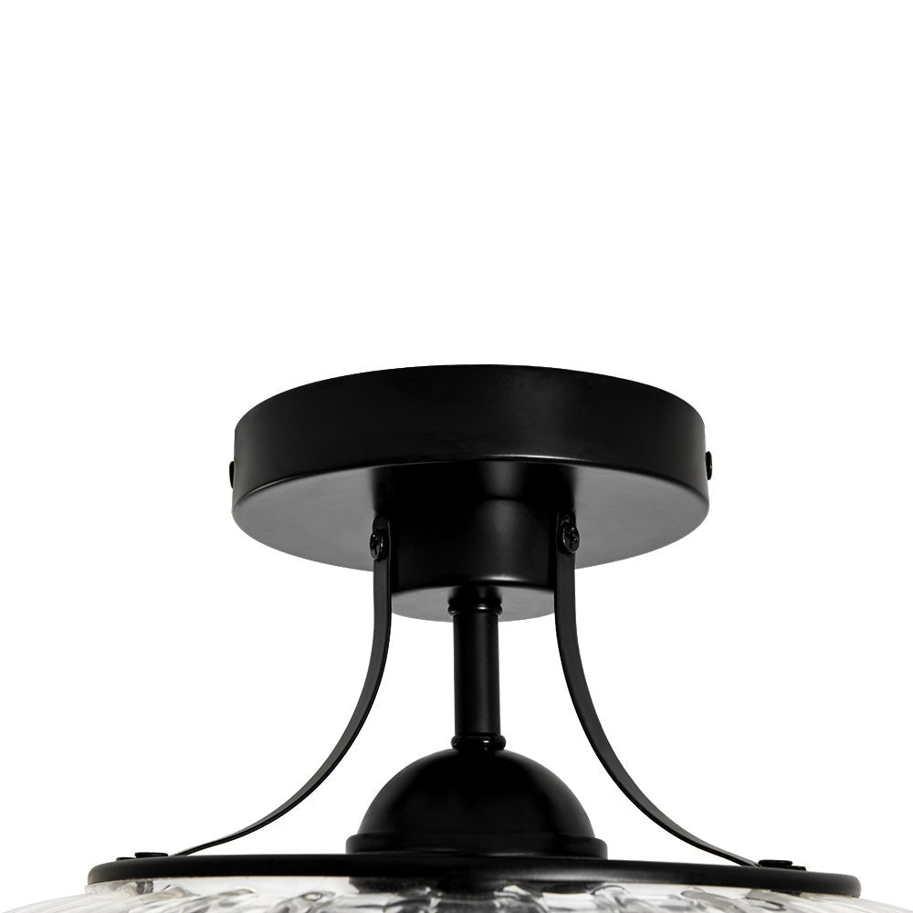 LightfixturesUAE-3-Light Pumpkin Ribbed Clear Glass Semi Flush Mount Ceiling Light-Ceiling Lights-Black-
